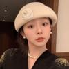 French Wool White Top Hat for Women In Autumn and Winter Hepburn Style Elegant Pearl Gold Hat Women's Beret Makes The Face Smaller