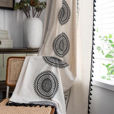 American Style Room Curtain Cotton Linen Curtain for Bedroom Living Room Kitchen Curtains Printed Black White Curtains Bohemian