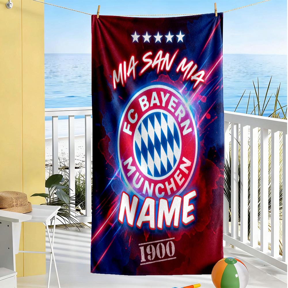 Bayern Munich Soccer Fan Art Personalized Name Beach Towel Soft Durable Quick-Dry Suitable for Swimming Gym Camping Yoga Vacation