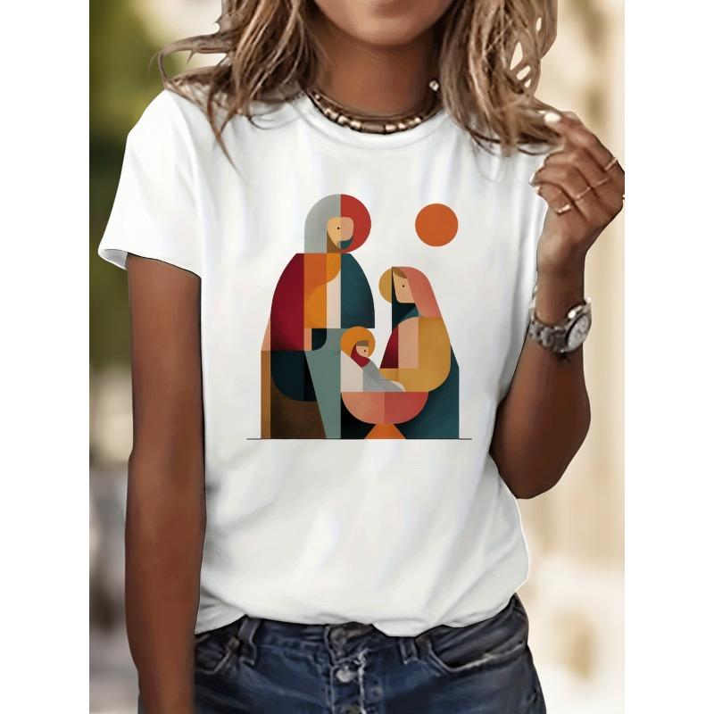 

Christmas Let Us Adore Him Christian Bible Graphic Print T-Shirt, Aesthetic Short Sleeve Crew Neck Casual Top for All Season, 4XL білий