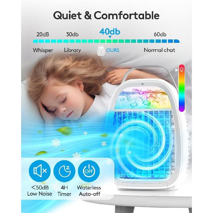 AI Portable Air Conditioners Fan,TYTAB Evaporative Mini Air Conditioner,Portable AC Air Cooler with 4 in 1 Humidifier Fan Conditioner 7 Colors Light,