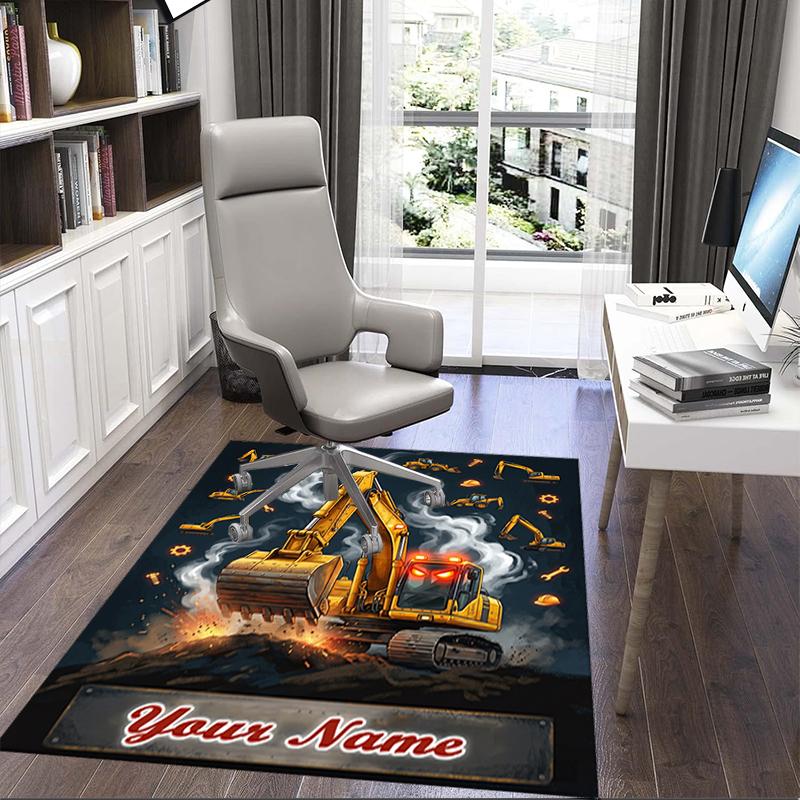 1PC Custom Name "Golden Excavator Adventure" Theme Floor Mat Ideal for Living Room, Game Rooms, Office, Bedroom, Office Floor Mat , Floor Mats for Hom