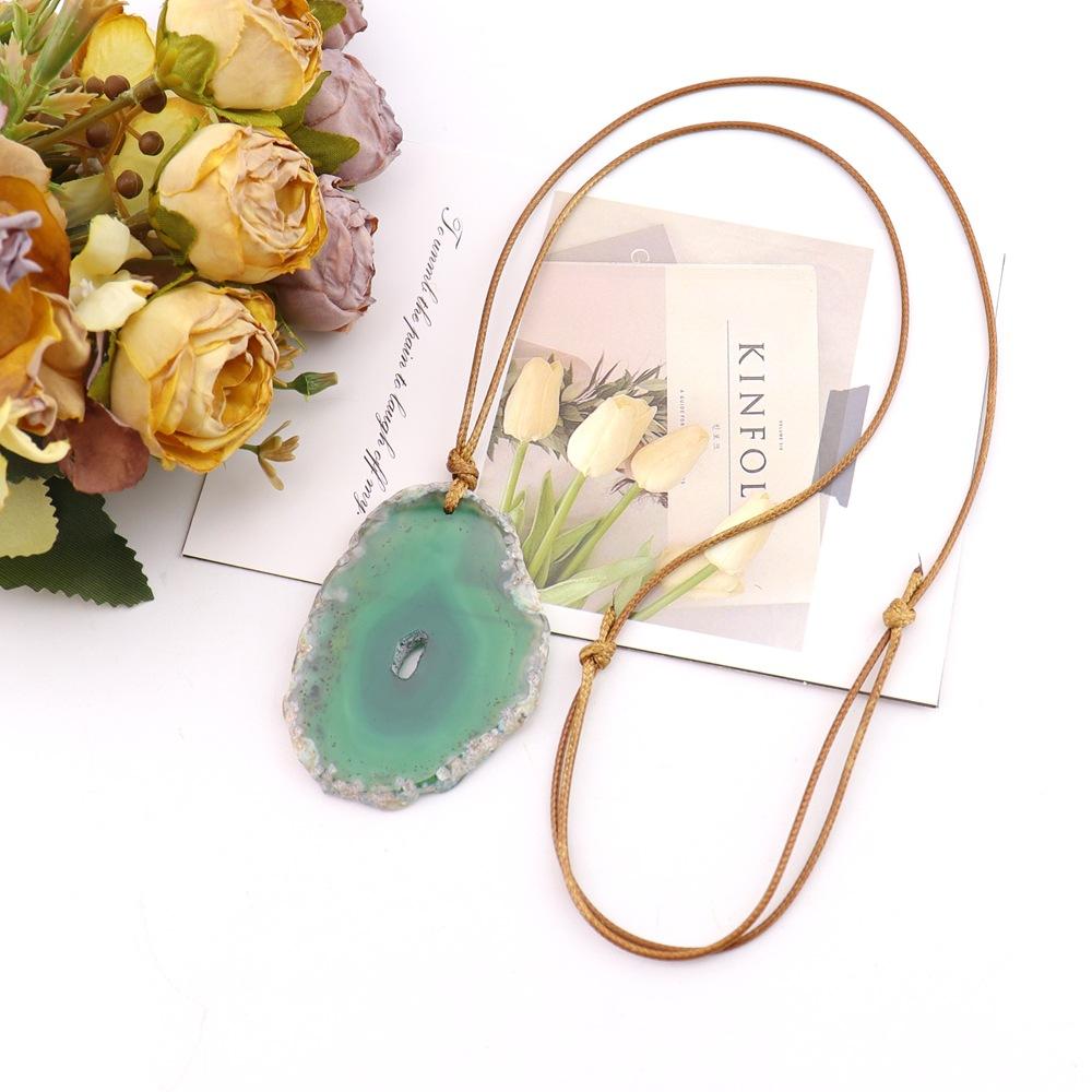 Natural Agate Sheet Rough Stone Pendant Irregular Agate Rough Stone Necklace Pendant Colored Natural Stone Sweater Chain