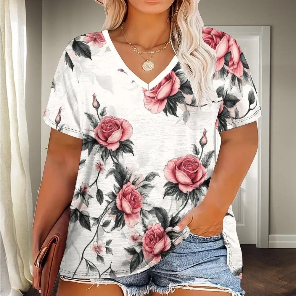 Casual Simple Women's V-neck Top Fashionable Short Sleeve Versatile Loose T-Shirts Women’s