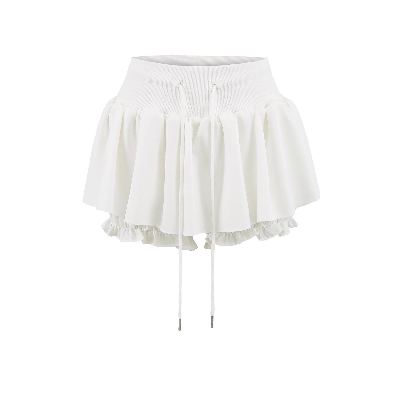 

Вдохновленная балетом юбка мини-миди с рубчатым поясом на шнуровке с низкой посадкой - Летняя коллекция 2025 Small белый