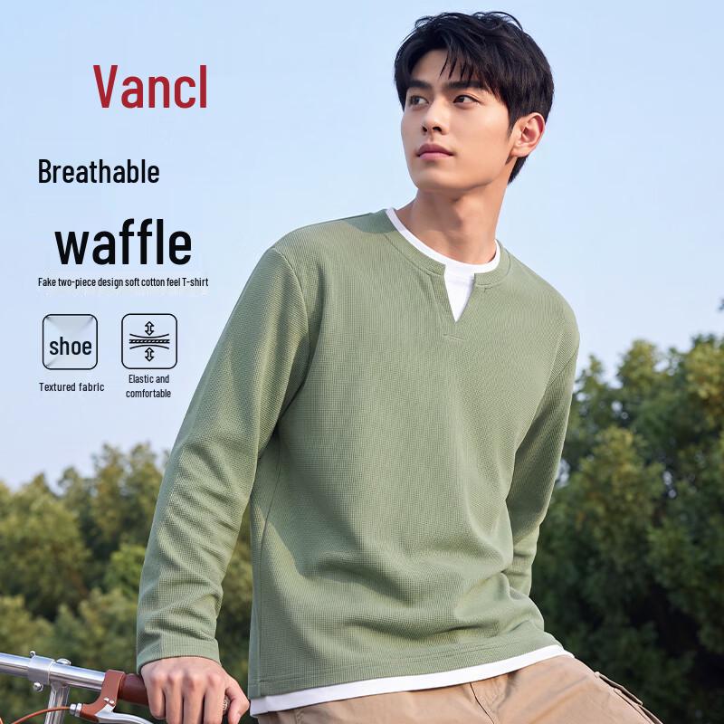 VANCL Men's Casual Oversized Long Sleeve V-Neck T-Shirt