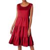 Women's Bohemian Round Neck Ruffle Solid Color Summer Casual Dresses