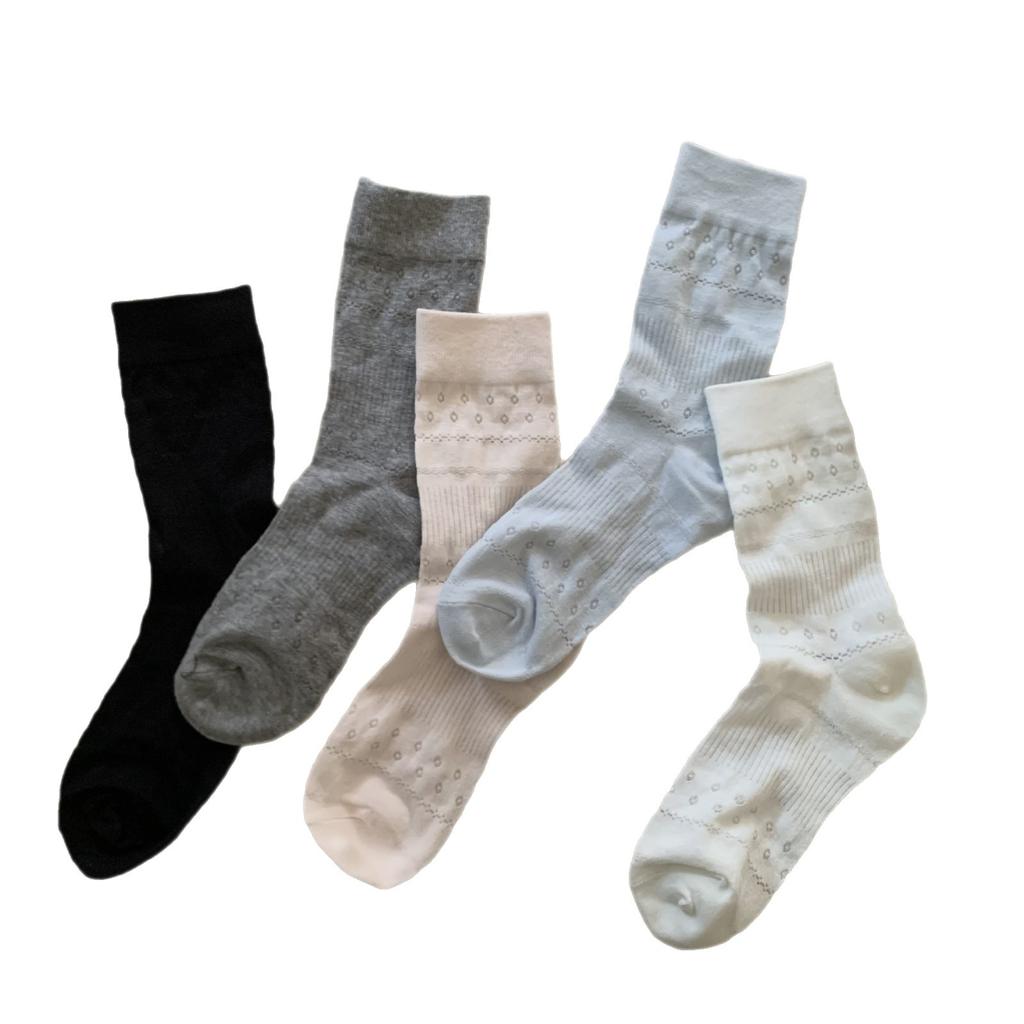 Korean Summer Thin Socks Vertical Strip Love Mesh Carved Air Tube Socks Breathable And Simple Solid Color Stacked Socks