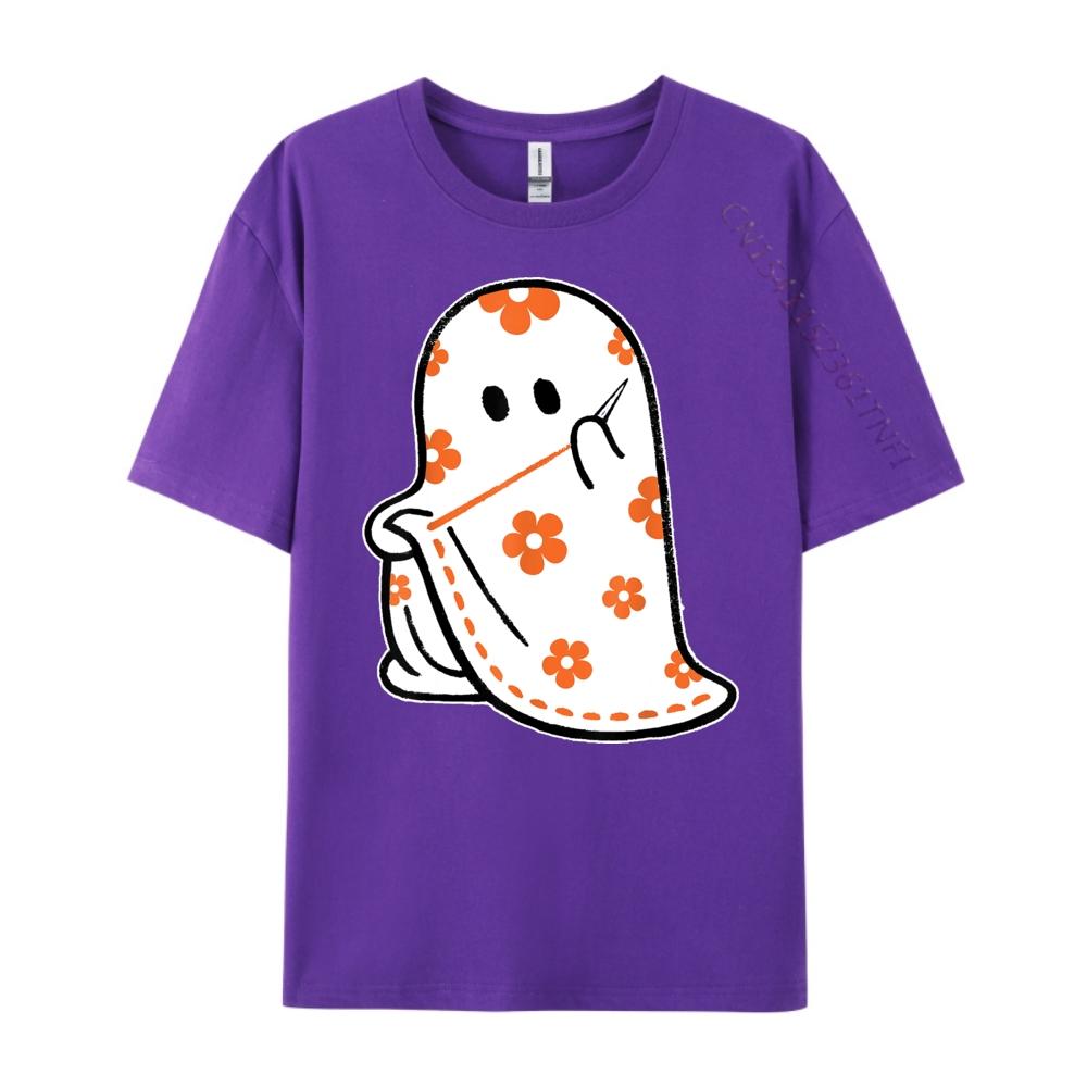 Halloween Costume Sewing Ghost Boo Funny Sewing Lovers Women White Graphic Tee Natural Tops Alphabet