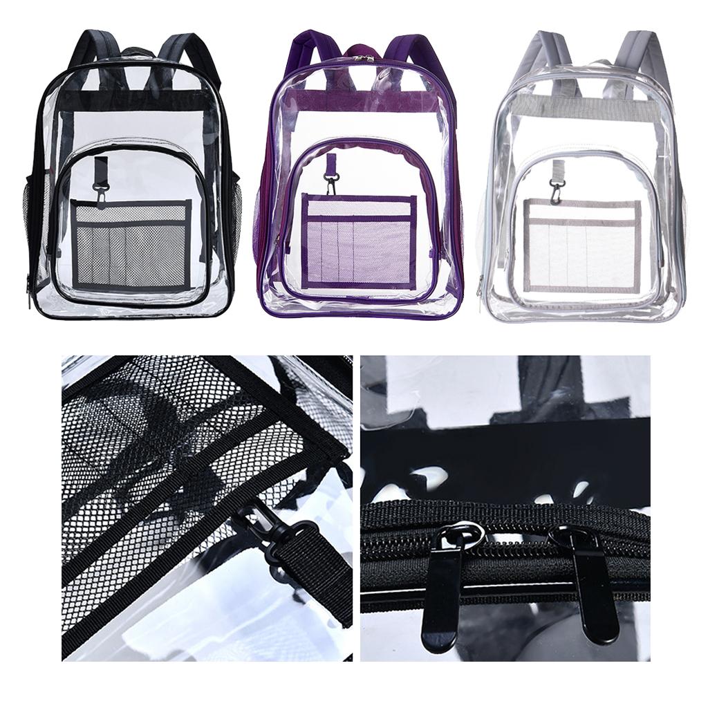 See Through Clear PVC Backpack Transparent Bookbag for Work Concert Security Travel 2 Mesh Side Pockets