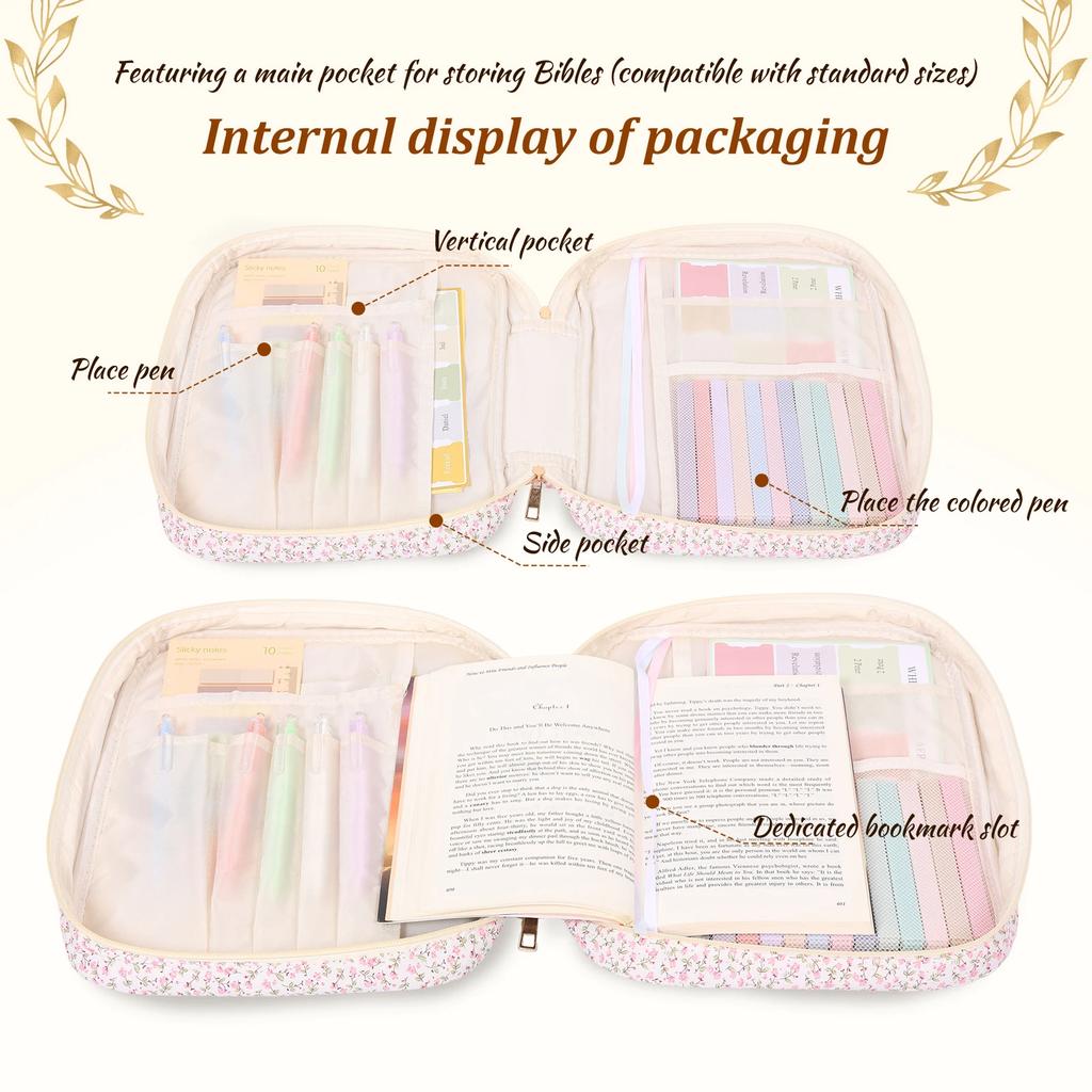 Bible Cover Case Portable Cotton Bible Tote Bags with Handle Multi-purpose Study Accessory Kit Book Storage Bag for Travel Study