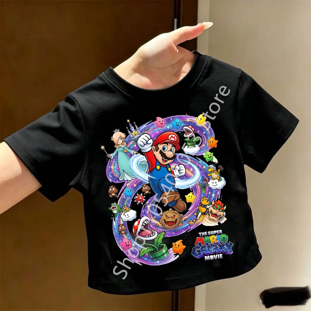Super Marios Tshirt for Children Cartoon Anime Clothes Round Collar Clothing Short Sleeve Kid Summer Tee Top