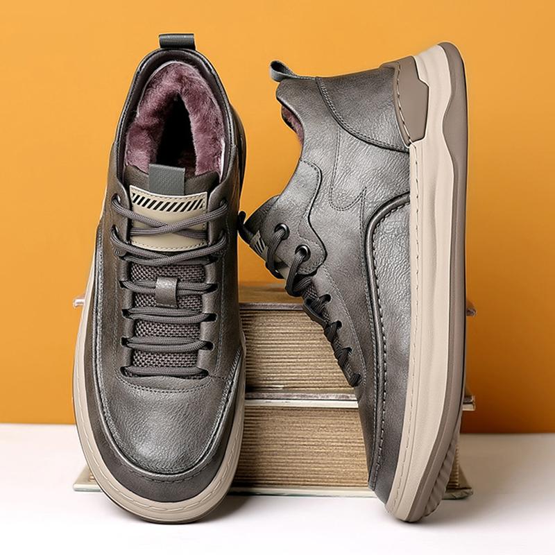Scarpe da lavoro invernali da uomo in vera pelle nuova, casual da esterno, antiscivolo, in velluto caldo, scarpe in pelle, scarpe casual in cotone e velluto da uomo