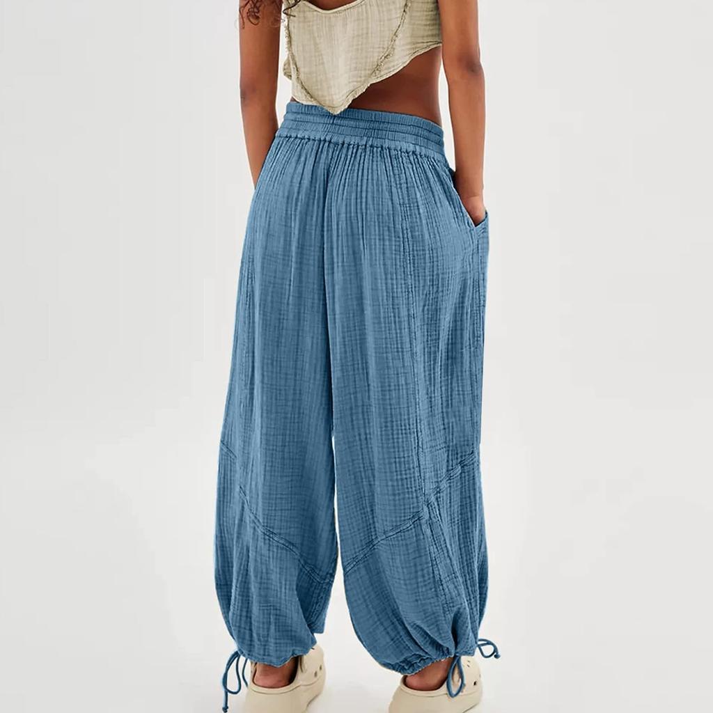 Loose Lantern Pants Women's Solid Color Drawstring Wide Leg Pant Elastic Waistband Casual Pants Oversized Sports Pants