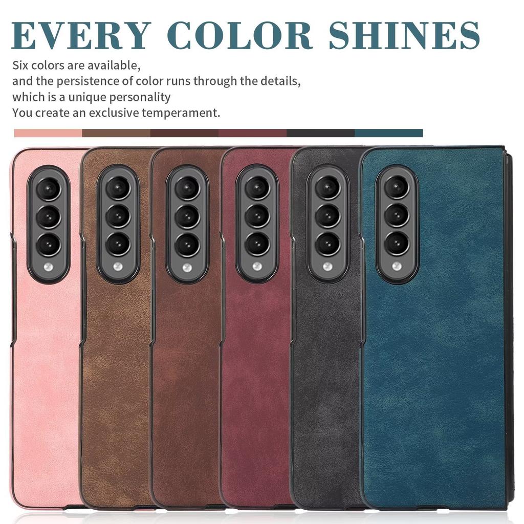 Suitable for Samsung Z Flip6 Mobile Phone Case Z Fold4 Matte Retro Pattern Solid Color Leather Case 3rd Generation Folding Case