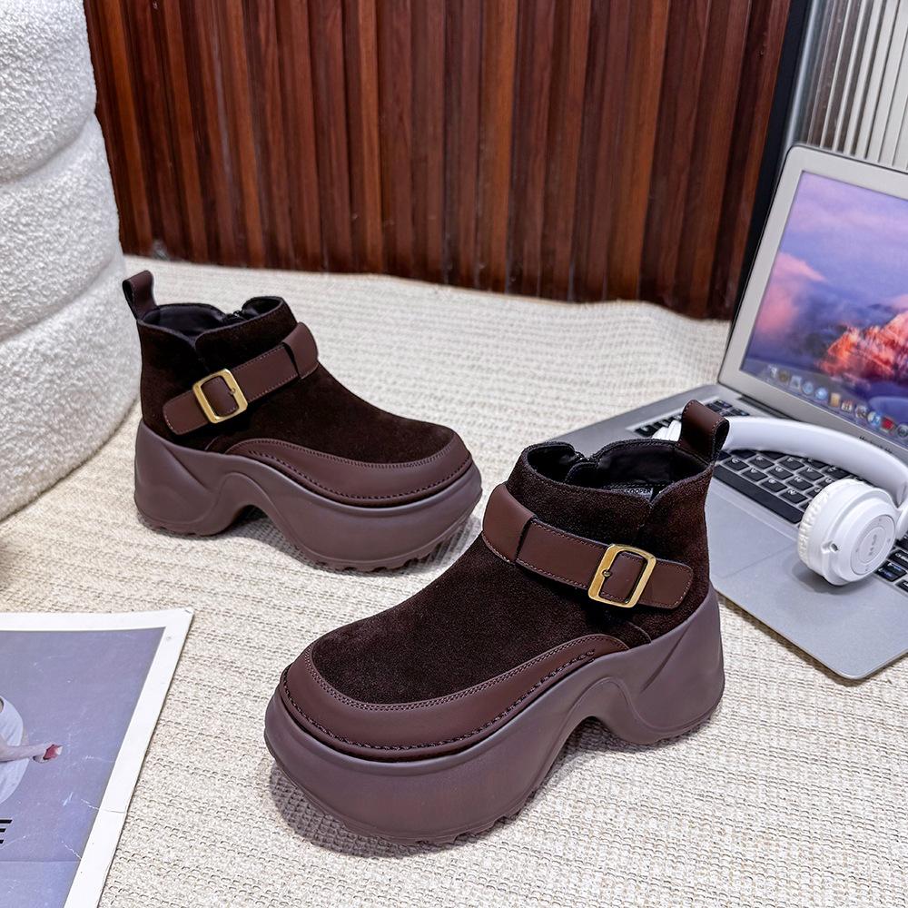 

Маффины на толстой подошве ботинки Мартин женские 2025 новые весна и осень британский стиль увеличивающие рост ботинки-сигареты черные тонкие короткие ботинки 40 коричневый