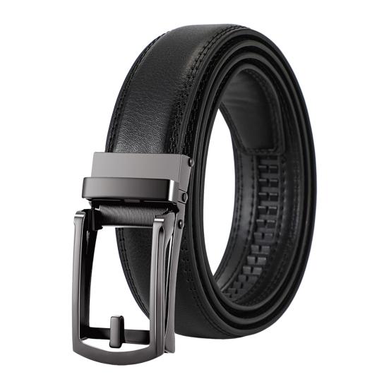 Men Belt Automatic Buckle Soft Simulated Leather Adjustable No Hole Belt with Fake Pin Design Quick Release Jeans Trousers Belt