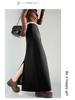Women's Black Knit Skirt - 2026 Spring Arrival: Versatile Slimming Midi with Slit and Sticky Rice Hip Wrap.