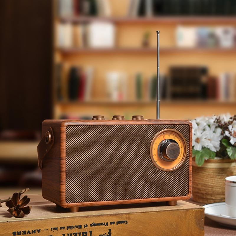 Vintage Wooden Bluetooth Speaker FM Radio Portable Retro Audio Player with Antenna TF Card/USB Support HIFI Sound for Home