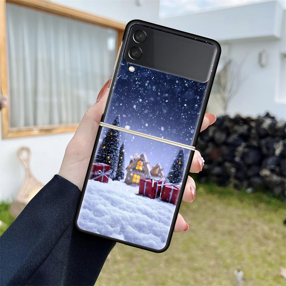 

Противоударный чехол для Samsung Galaxy Z Flip 4 3 5G Funda ZFlip4, черный жесткий чехол ZFlip3 zflip4 Fundas, чехол с Рождеством Samsung Z Flip4