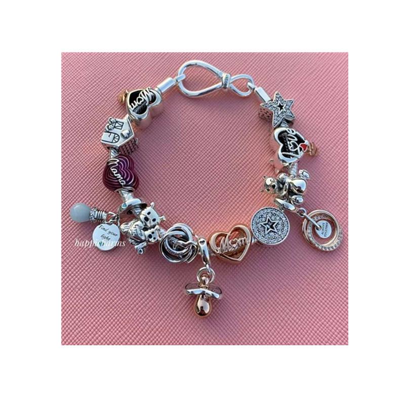 Pandora Silber & Kupfer Rosa Magnolien Herzblatt Perlen zum vielseitigen DIY-Fädeln