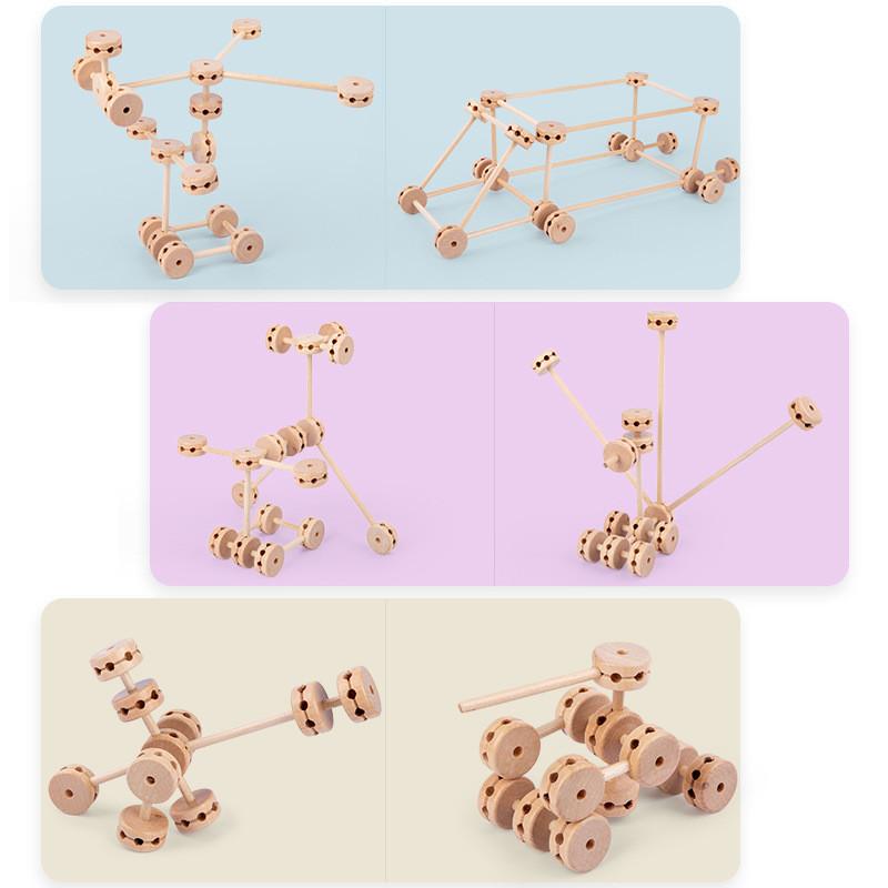 Building Blocks Wooden Skeleton Structure Free Transform Kids Educational Toy