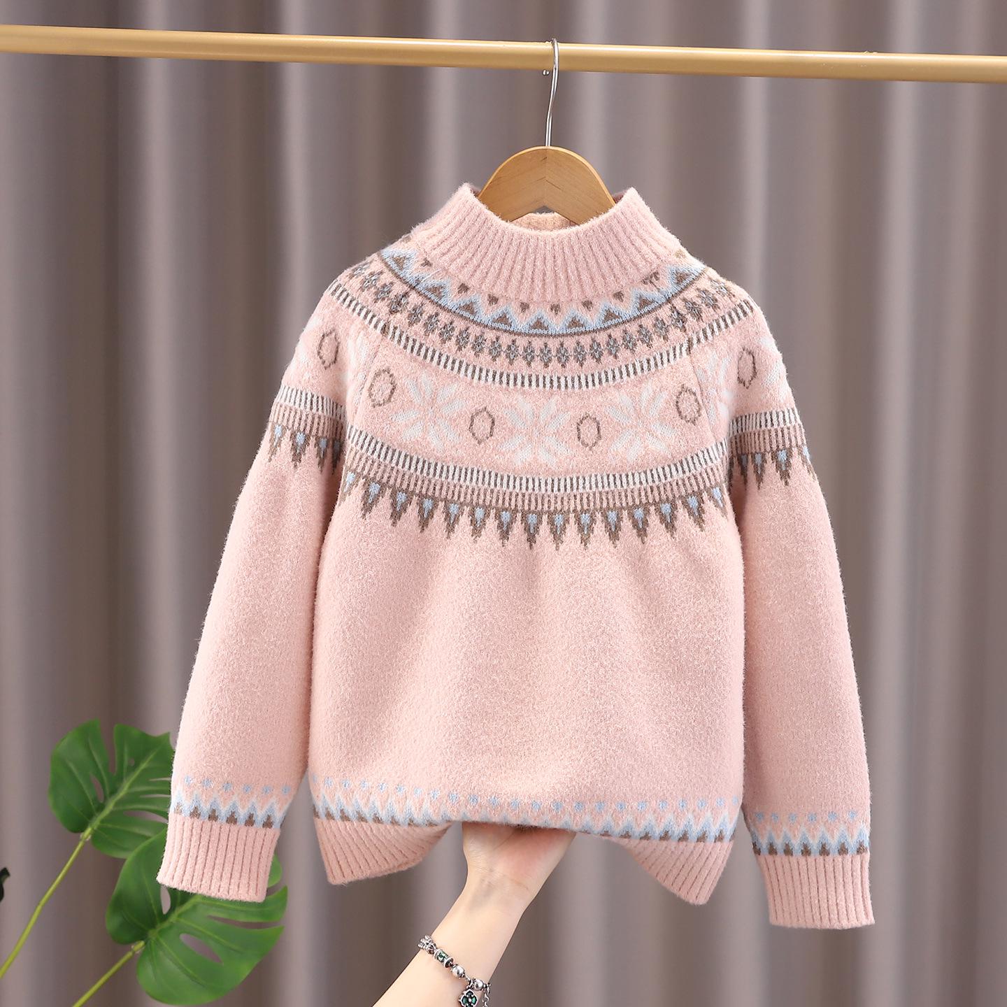 2025 New Korean-Style Round Neck Sweater for Girls - AutumnWinter Knitwear Base Layer Top 130 cm розовый 2370₽