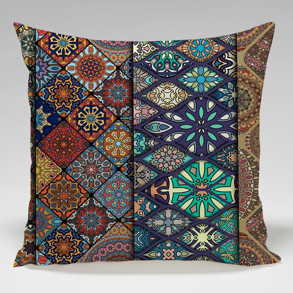 Mandala Geometric Pattern Throw Pillow Cover With Short Plush Print For Living Room Sofa Decoration Cushion Cover Pillow Covers