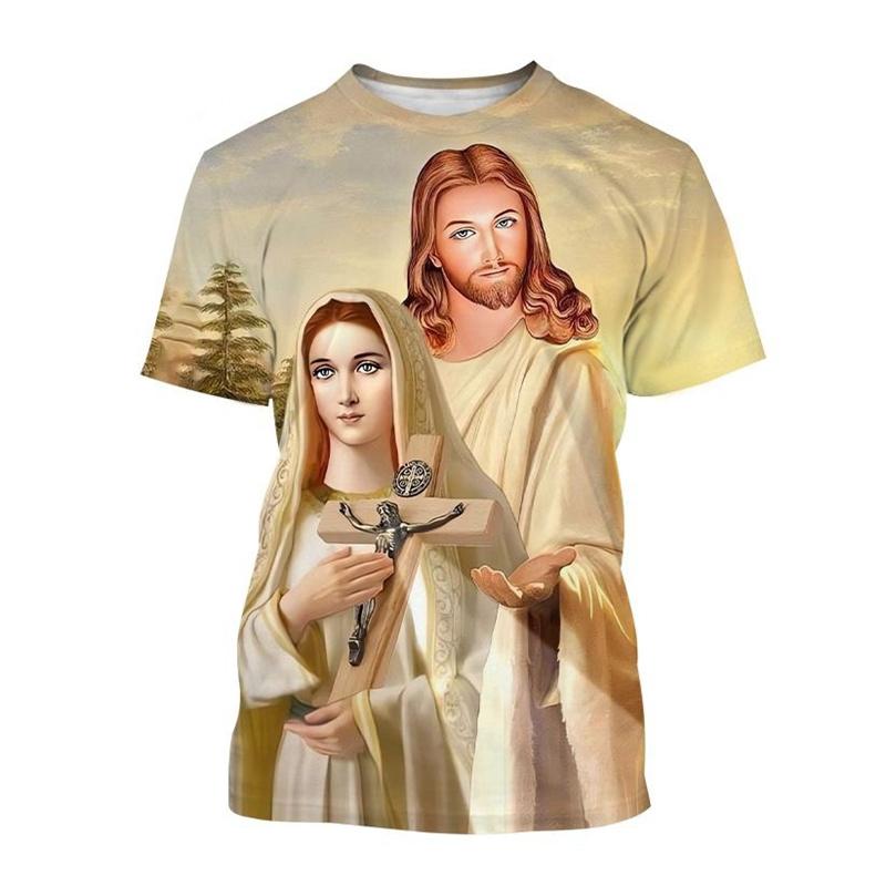 Christian God Jesus T-shirt For Men Virgin Mary 3D Printed T-shirt Fashion Casual Western Style Short Sleeves Women Tops Tee