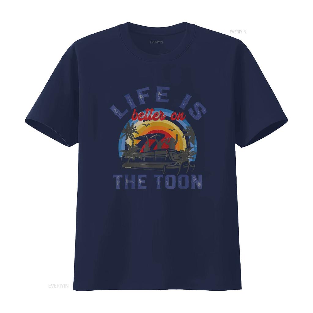 Womens Life Is Better On The Toon Funny Pontoon Boat Boating T Shirt Black 2XL vintage Washed Unisex homme Slightly Casual