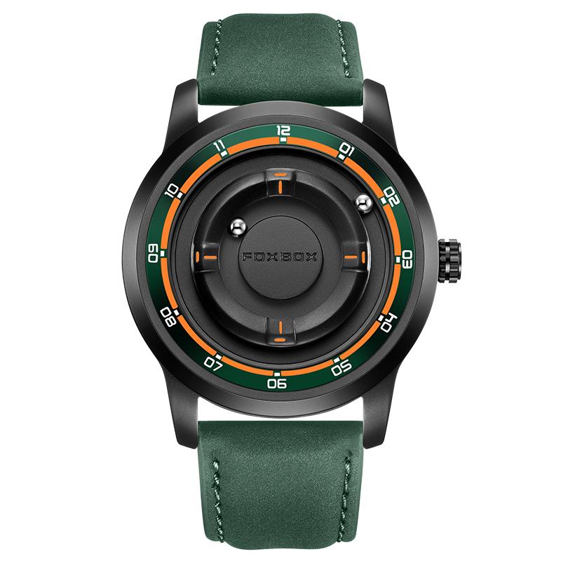 FOXBOX Magnetic Driven Watch Fashion Waterproof Quartz Wristwatch Rolling Steel Ball Pointer Sports Watches
