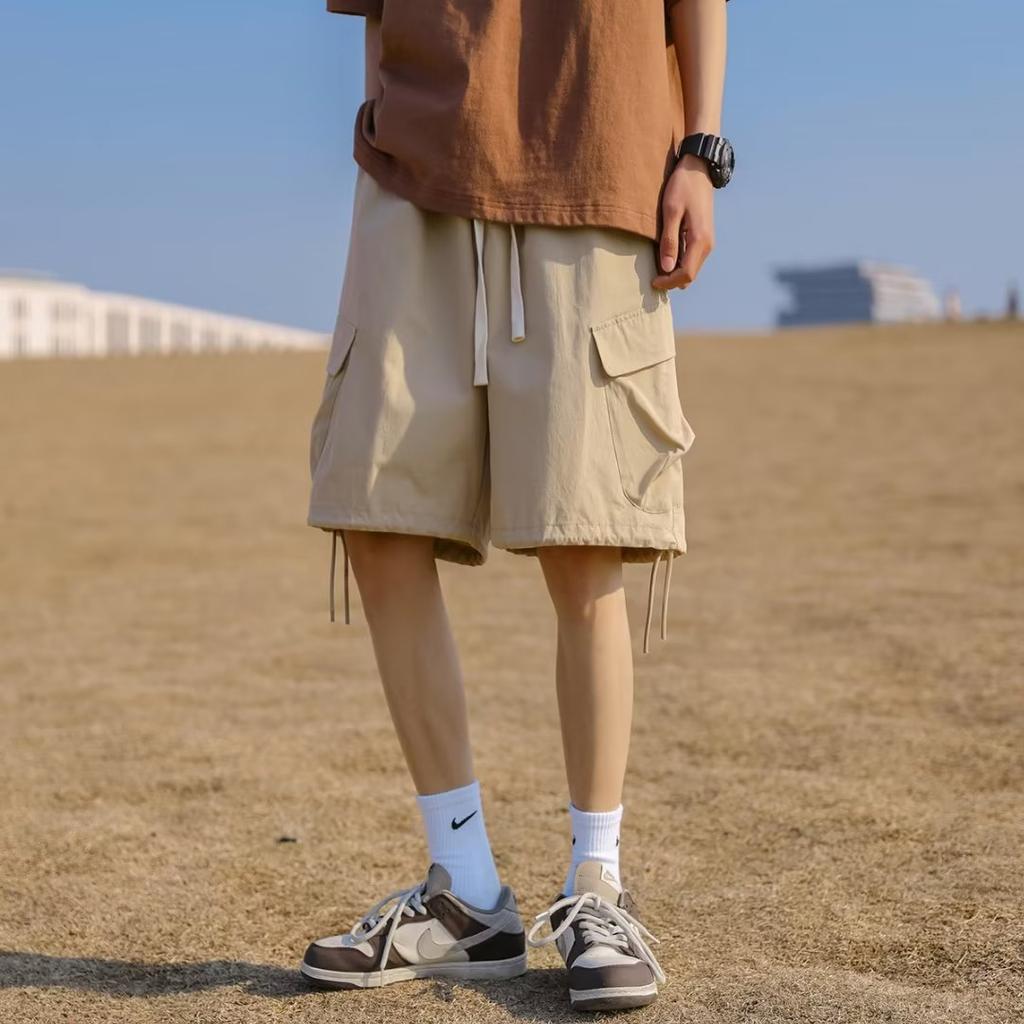 Men's Khaki Harajuku Pocket Shorts Cargo Pants Men Summer Boy Casual Knee - Length Shorts