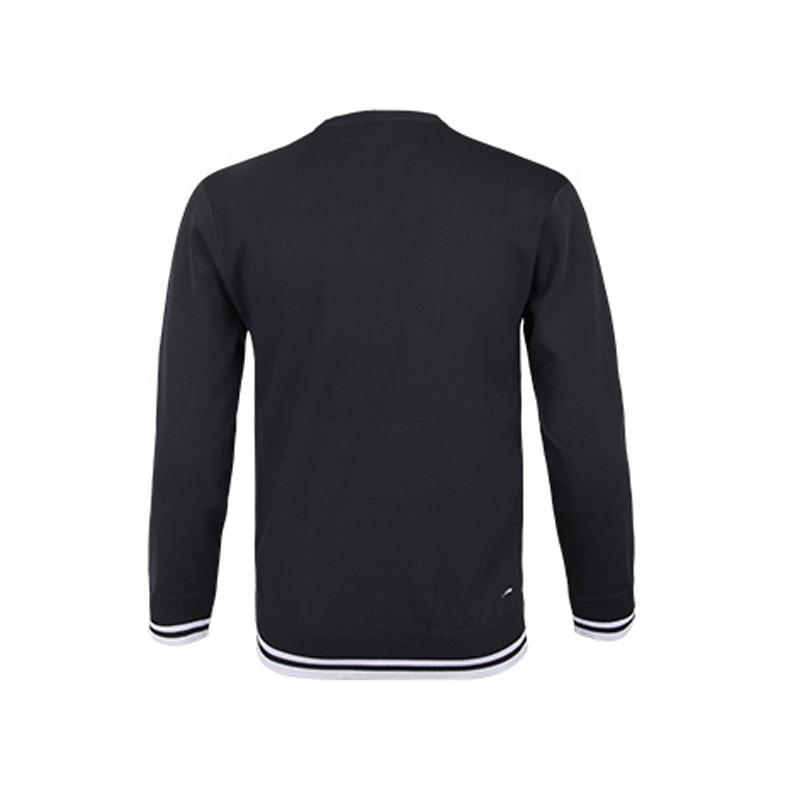 Li Ning Simple Logo Comfortable Pullover Casual Long Sleeve Knit Sweater Men sweater Black AMBU295-1