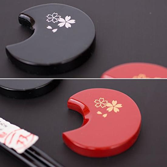 Wajima Lacquerware Pair of Chopsticks and Chopstick Rests In a Paulownia Wood Box - "Evening Moon" Design,