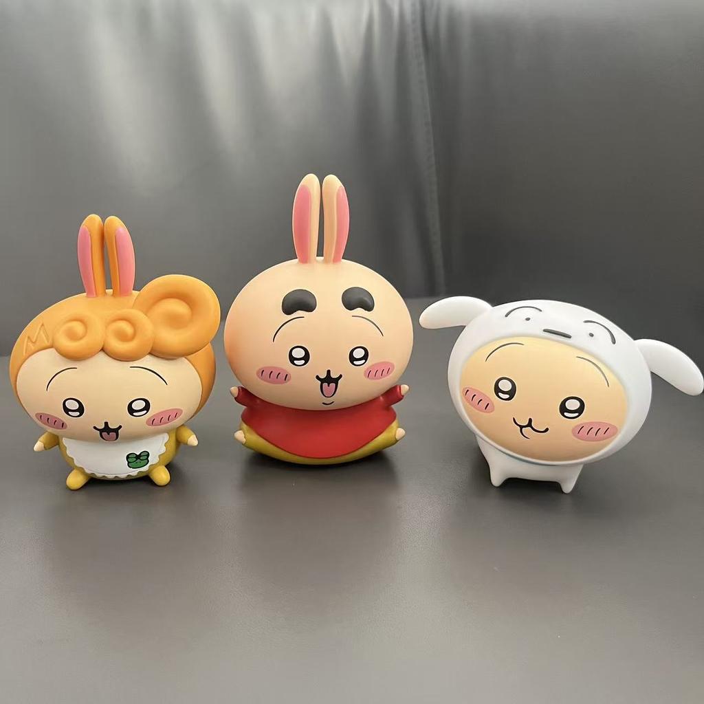 Chiikawa Usagi X Shin-chans Playground Figures Collectible Toys Cute Cartoon Anime Style Desk Decoration Mini Dolls Gift Idea