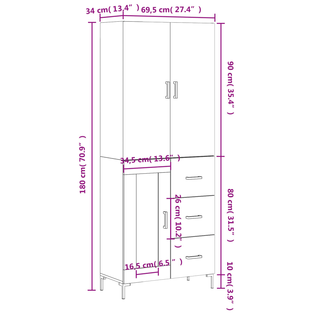Highboard Concrete Grey 69.5 x 34 x 180 cm Particleboard