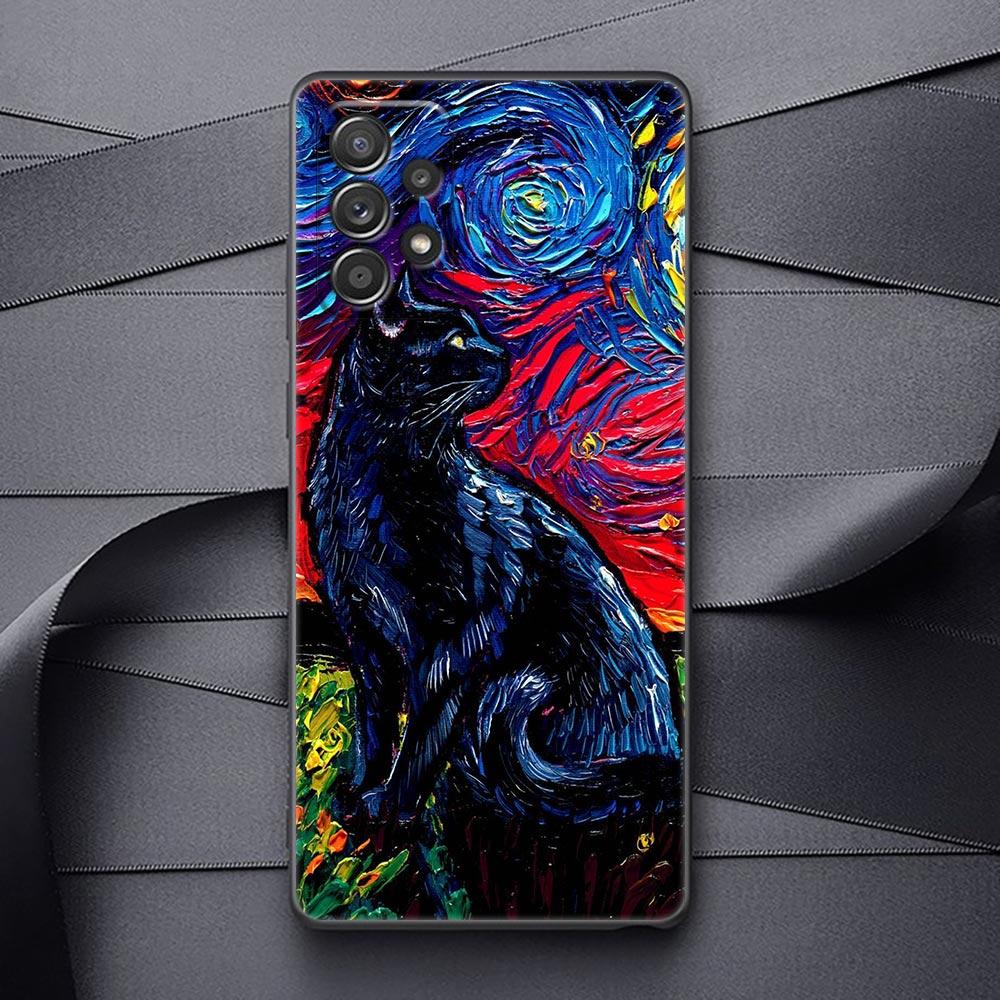 Oil Painting Phone Case For Samsung Galaxy A32 A33 A31 A23 A22 A21S A13 A12 A11 A03 A02 5G Cases Cover Cat Van Gogh Starry Night