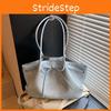 Color Solid Simple Bow Decoration Pleated Design Women Casual Shoulder Bag Tote