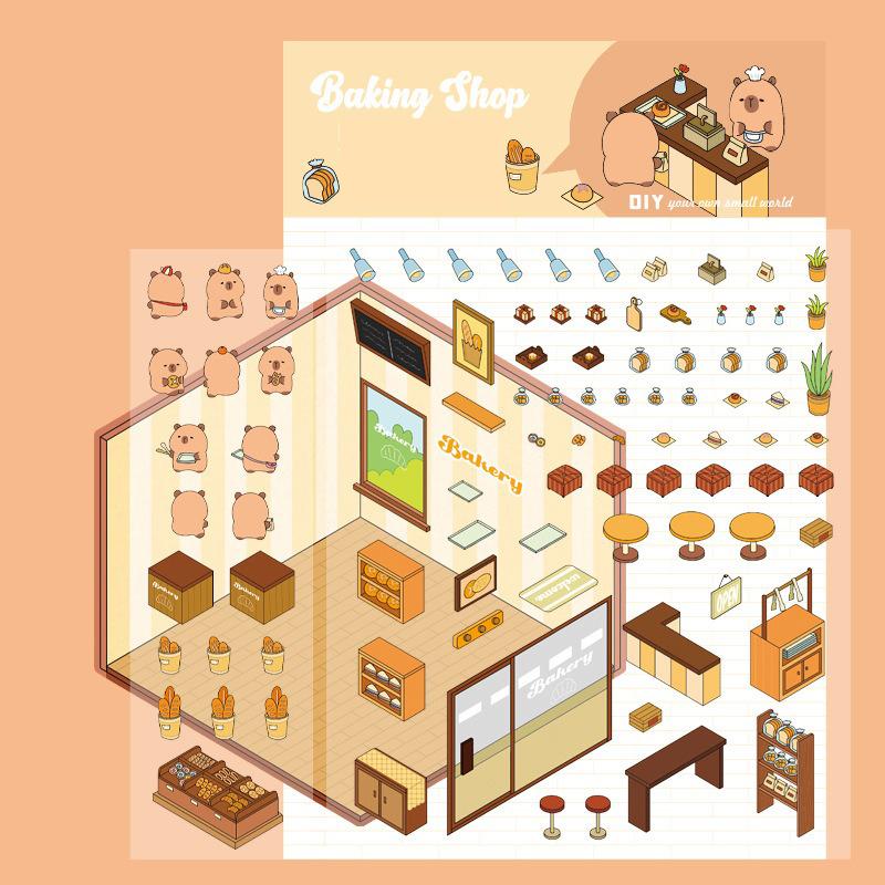 Kawaii Kapibala 3D Landscaping Stickers Cartoon Miniature Scene Visual Stacking Stickers Christmas Gift For Gift