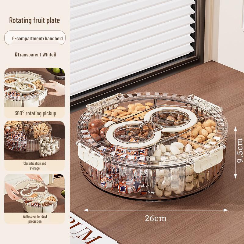 Rotatable Fruit Salad Fresh-Keeping Box: Food-Grade Six-Compartment Storage, Portable & Sealed for Refrigerators.
