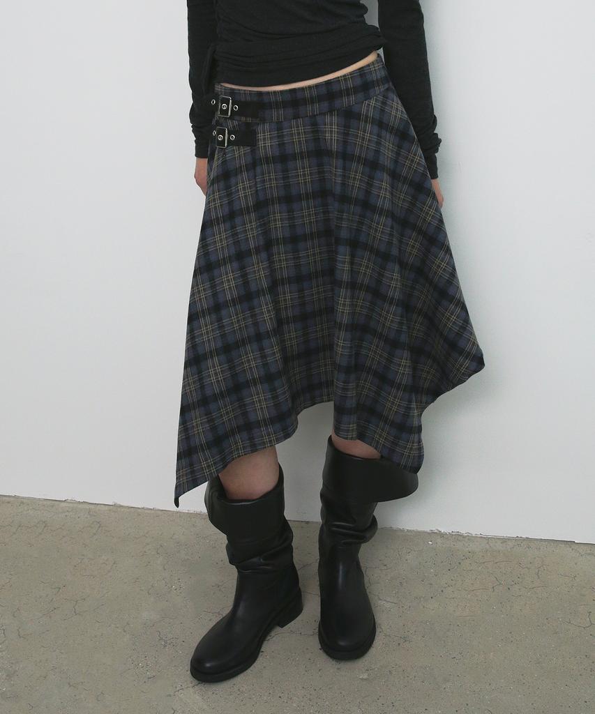 Saendeulig Check Unbalanced Midi Skirt_Purple
