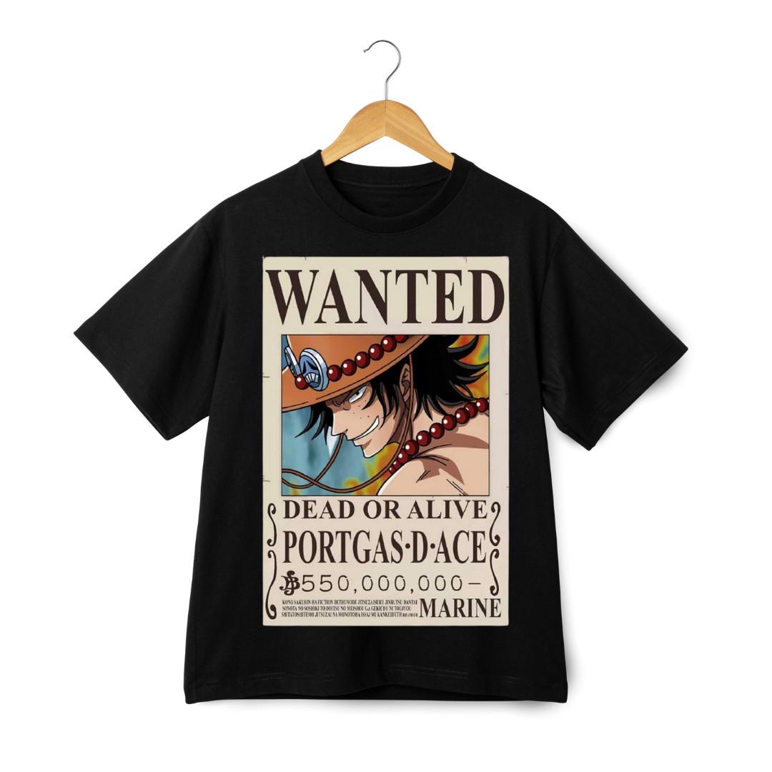 One Piece Portgas D Ace Wanted Poster Anime T-Shirt Mens Womens Tees Top - Manga Pirate Unisex Tee L