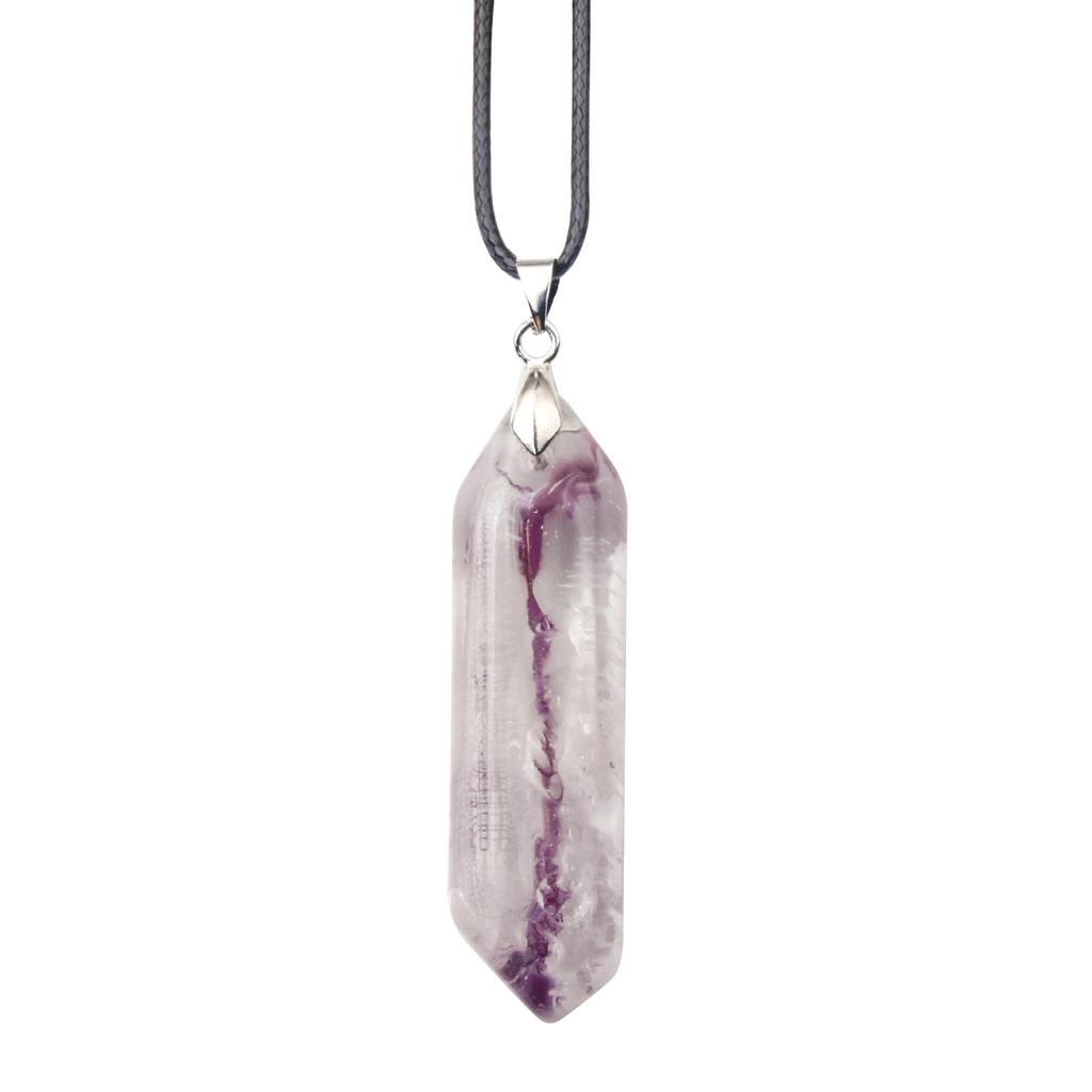 Hexagon Natural Stone Necklace With Crystal Bullet Pendant For Wear Fashion
