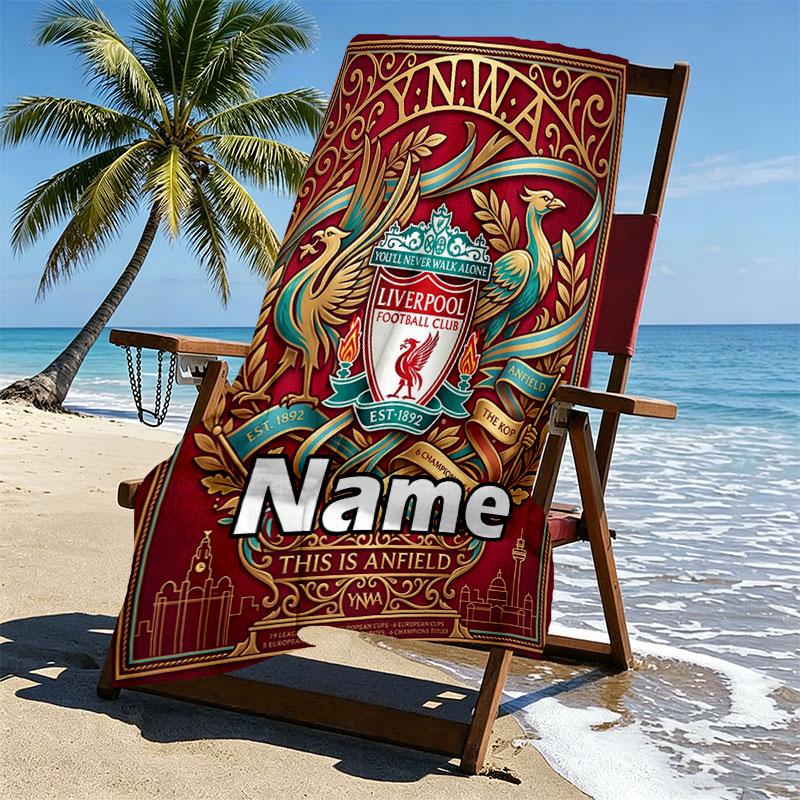 Custom Name Personalized Liverpool Football Club Print Beach Towel, for Trip Camping Beach Party Home Decor, Birthday Gift for Family & Friends