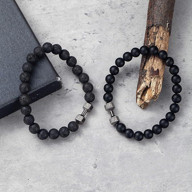 Volcanic Stone Dumbbell Couple Bracelet - Handmade Beaded Jewelry