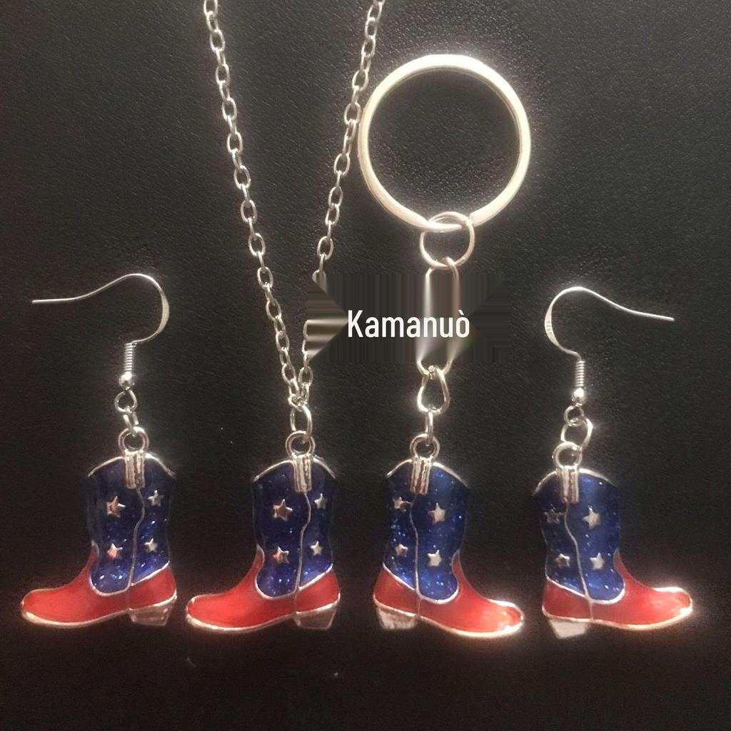 European & American Independence Day 4-Piece Set: Necklace, Earring, Keychain with Alloy & Rhinestone.