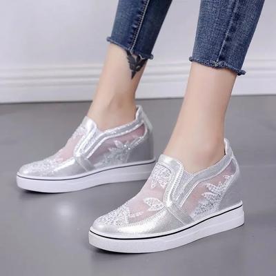 Fashion Comfortable Women Loafers  Lace Slip On Walking Shoes White Sneakers Casual Shoes Ballet Flats Platform Shoes Rhinestone
