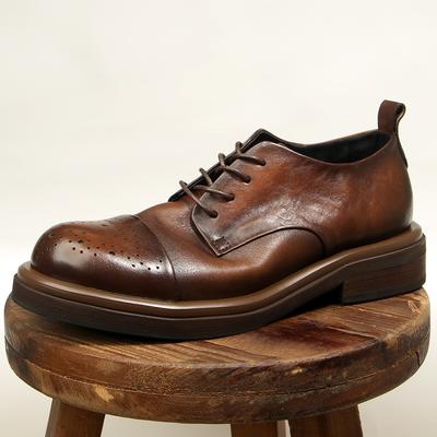 66-2 Chaussures pour hommes à trois articulations britanniques Chaussures en cuir décontractées de mode sculptées Première couche de cuir de vache Rétro Fait main Vieilles chaussures à plateforme