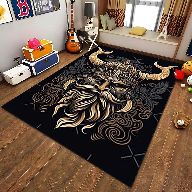 Viking Warrior with Golden Horned Helmet Pattern Carpet Decor Suitable for use as an anti-slip for living room bedroom sofas
