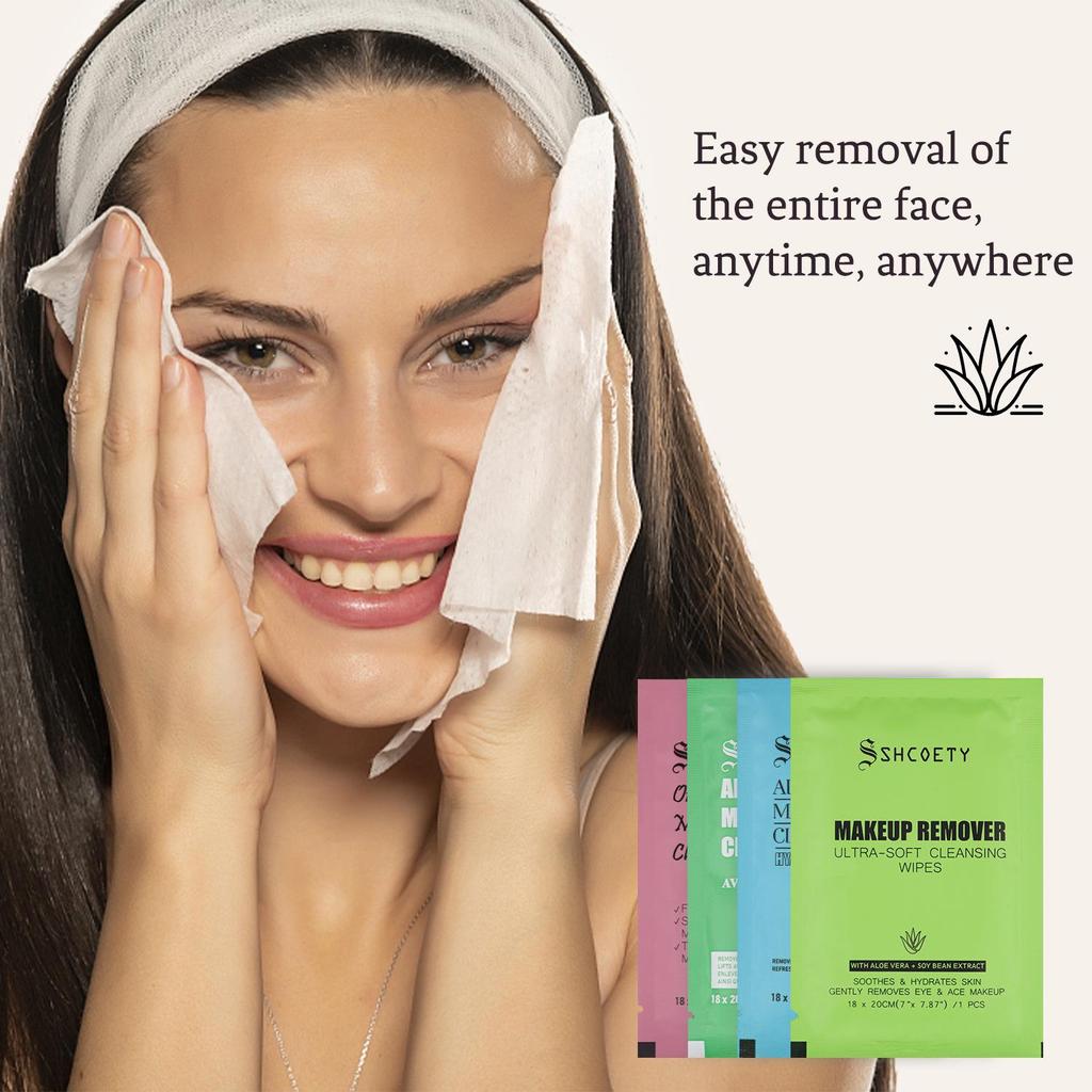SHCOETY 10-Pack Makeup Remover Wipes: Individually Wrapped, Gentle Deep Clean for Face.